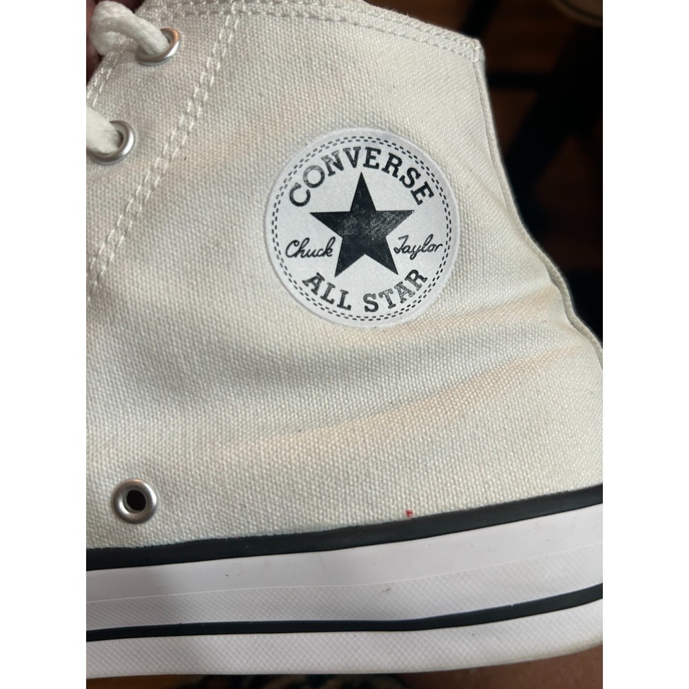 Converse Chuck Taylor All Star High Top Sneakers White Red Writing 6 Canvas